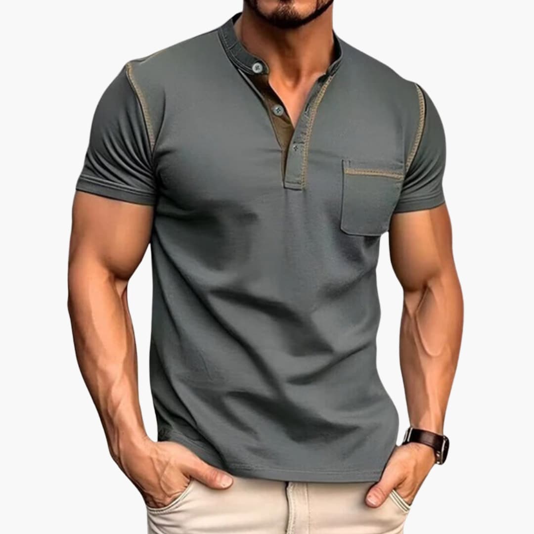 Men’s Short Sleeve Henley T-Shirt with Chest Pocket – Button Neck Top