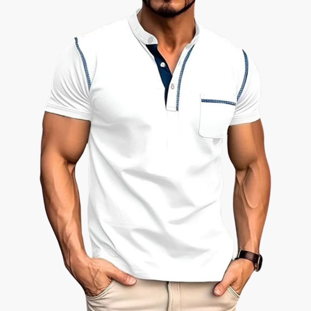 Men’s Short Sleeve Henley T-Shirt with Chest Pocket – Button Neck Top