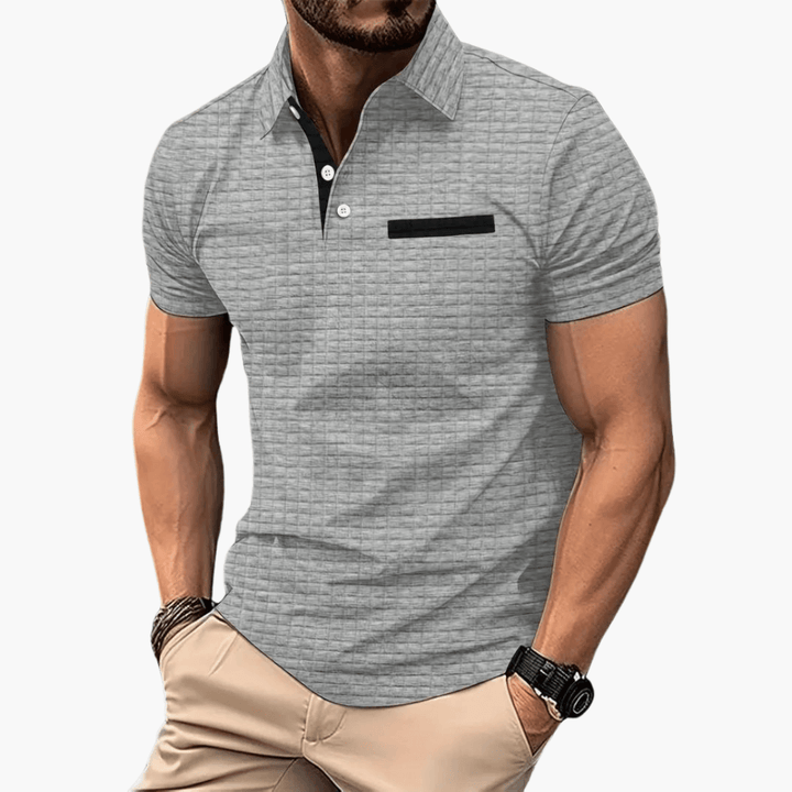 Men’s Short Sleeve Polo Shirt with Chest Pocket and Button Collar