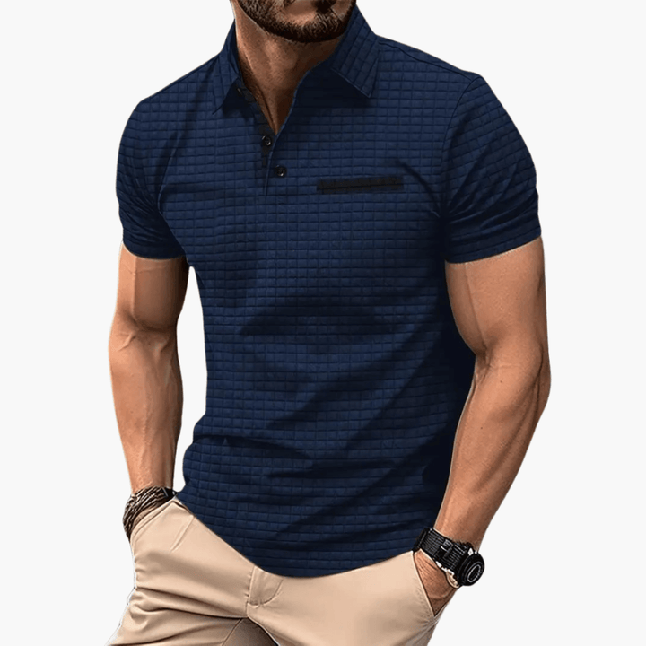 Men’s Short Sleeve Polo Shirt with Chest Pocket and Button Collar