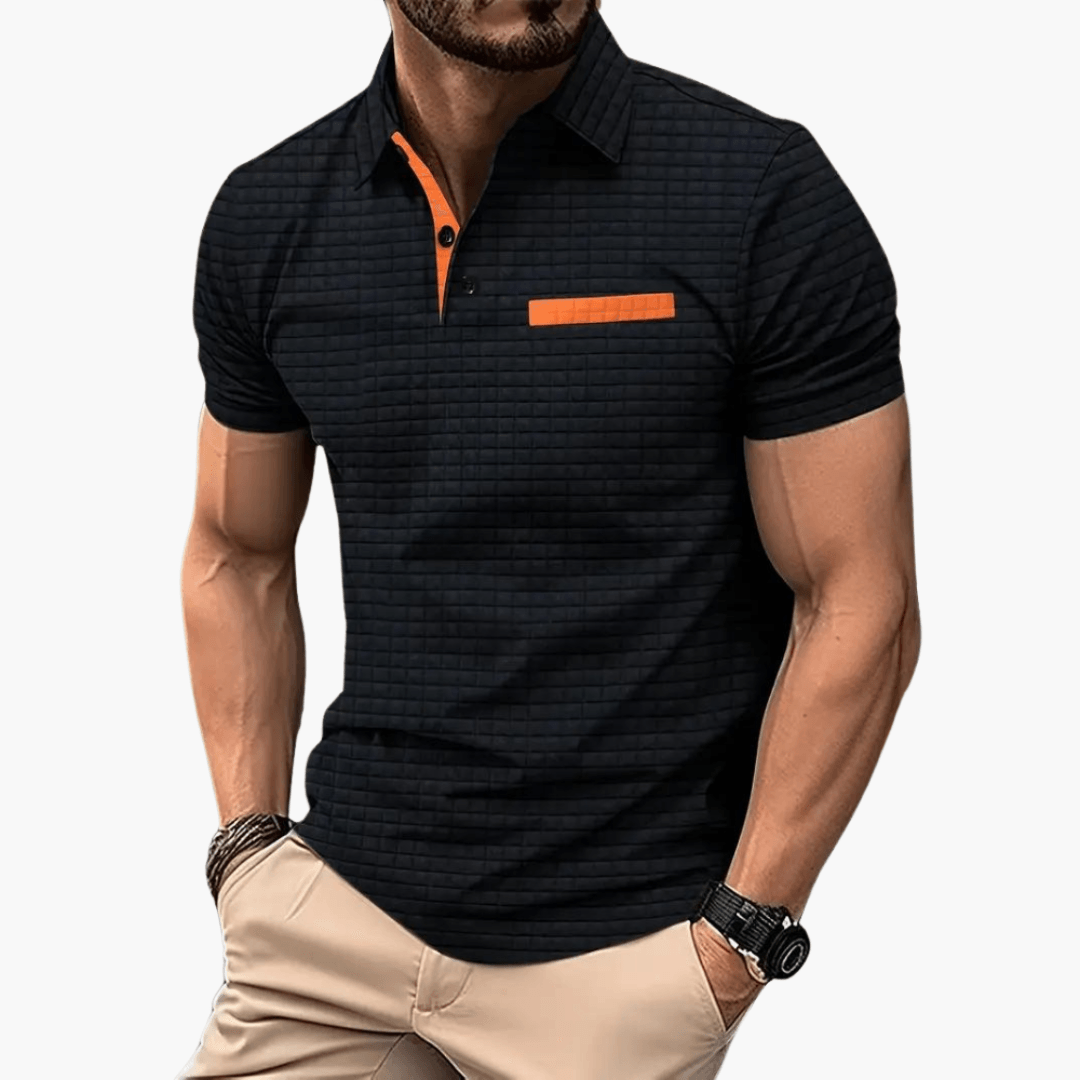 Men’s Short Sleeve Polo Shirt with Chest Pocket and Button Collar