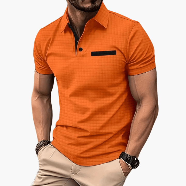 Men’s Short Sleeve Polo Shirt with Chest Pocket and Button Collar