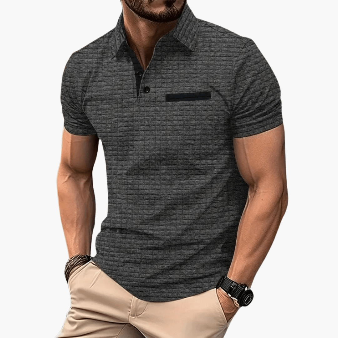 Men’s Short Sleeve Polo Shirt with Chest Pocket and Button Collar