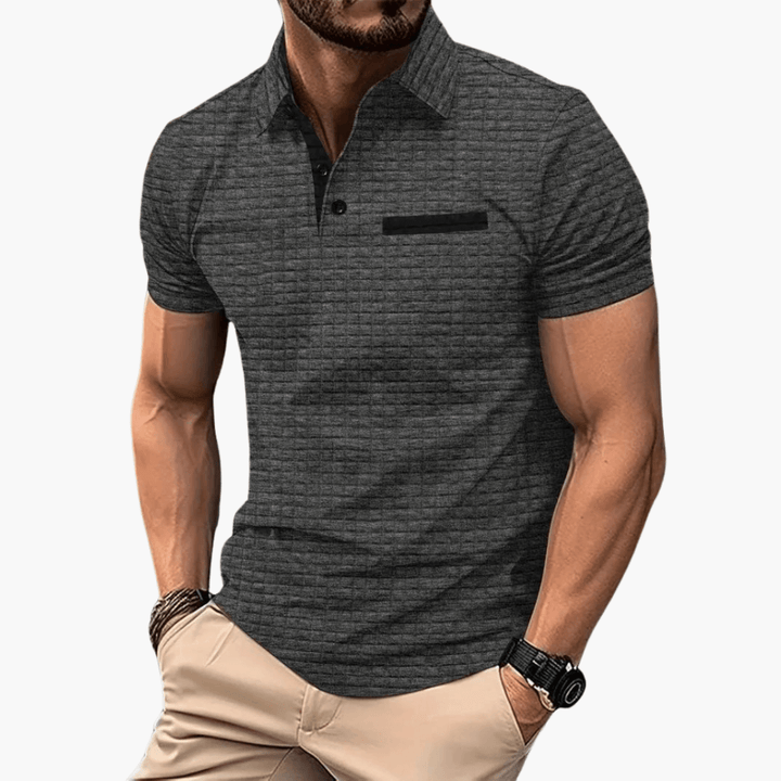 Men’s Short Sleeve Polo Shirt with Chest Pocket and Button Collar