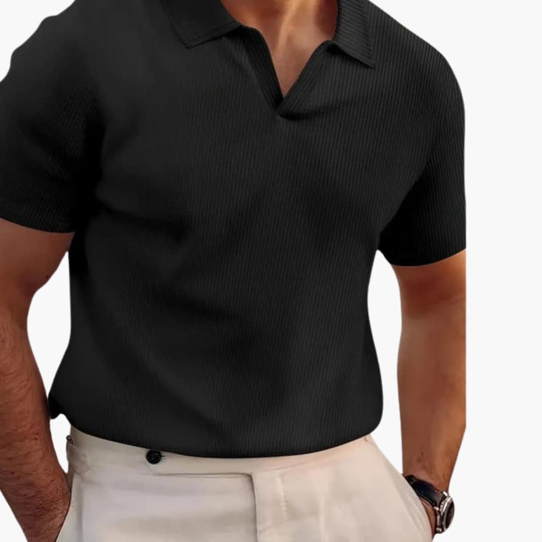 Men’s Short Sleeve Waffle Texture Polo Shirt with Classic Collar