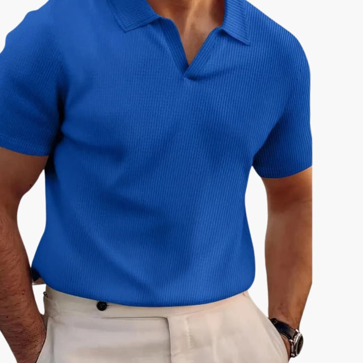 Men’s Short Sleeve Waffle Texture Polo Shirt with Classic Collar