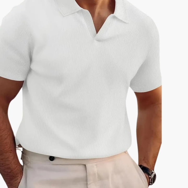 Men’s Short Sleeve Waffle Texture Polo Shirt with Classic Collar