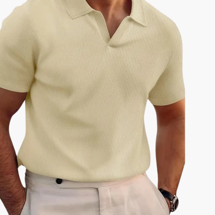 Men’s Short Sleeve Waffle Texture Polo Shirt with Classic Collar