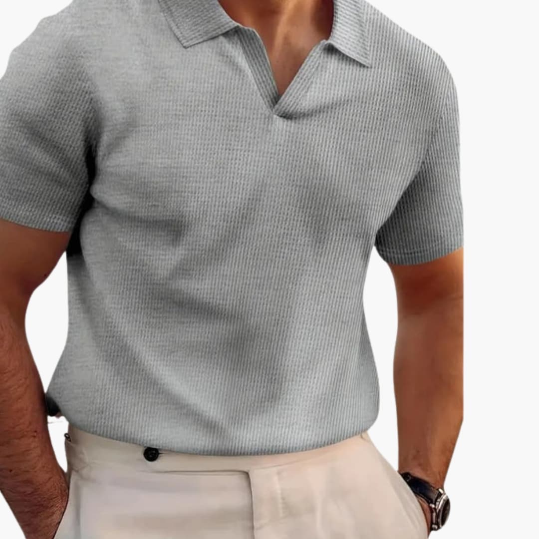 Men’s Short Sleeve Waffle Texture Polo Shirt with Classic Collar