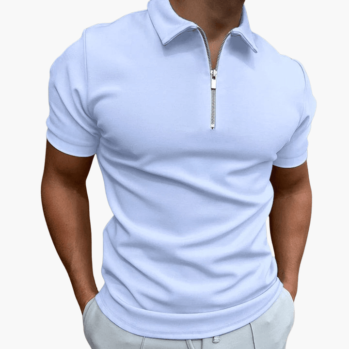 Men’s Short Sleeve Zip Collar Polo Shirt – Plain One - Piece Top