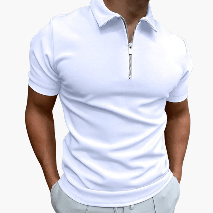 Men’s Short Sleeve Zip Collar Polo Shirt – Plain One - Piece Top