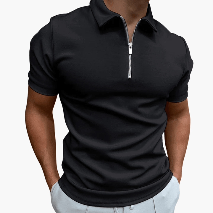 Men’s Short Sleeve Zip Collar Polo Shirt – Plain One - Piece Top