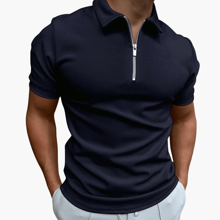 Men’s Short Sleeve Zip Collar Polo Shirt – Plain One - Piece Top