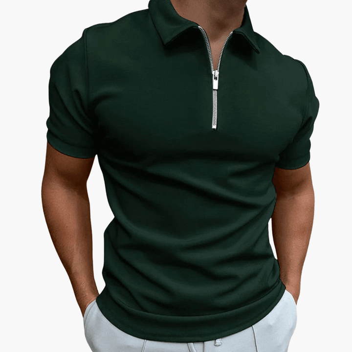 Men’s Short Sleeve Zip Collar Polo Shirt – Plain One - Piece Top