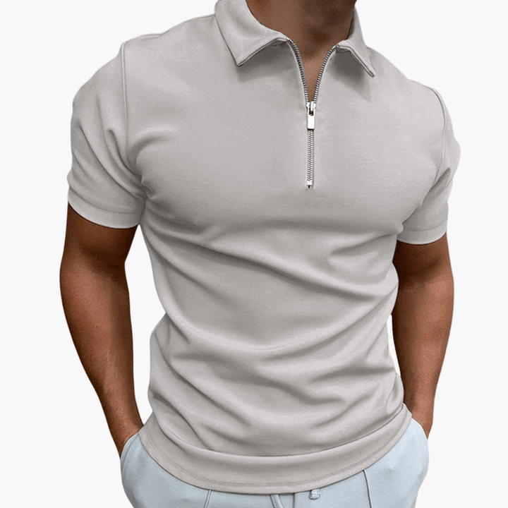 Men’s Short Sleeve Zip Collar Polo Shirt – Plain One - Piece Top