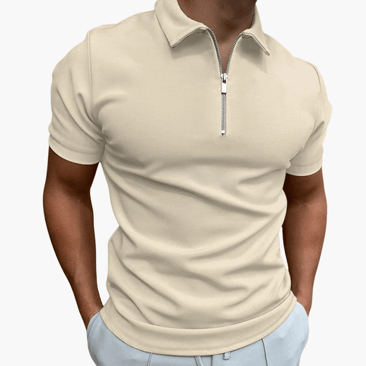 Men’s Short Sleeve Zip Collar Polo Shirt – Plain One - Piece Top