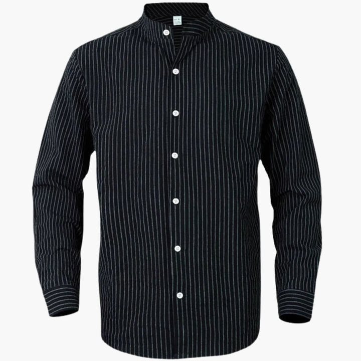 Men’s Striped Long Sleeve Stand Collar Button-Down Shirt