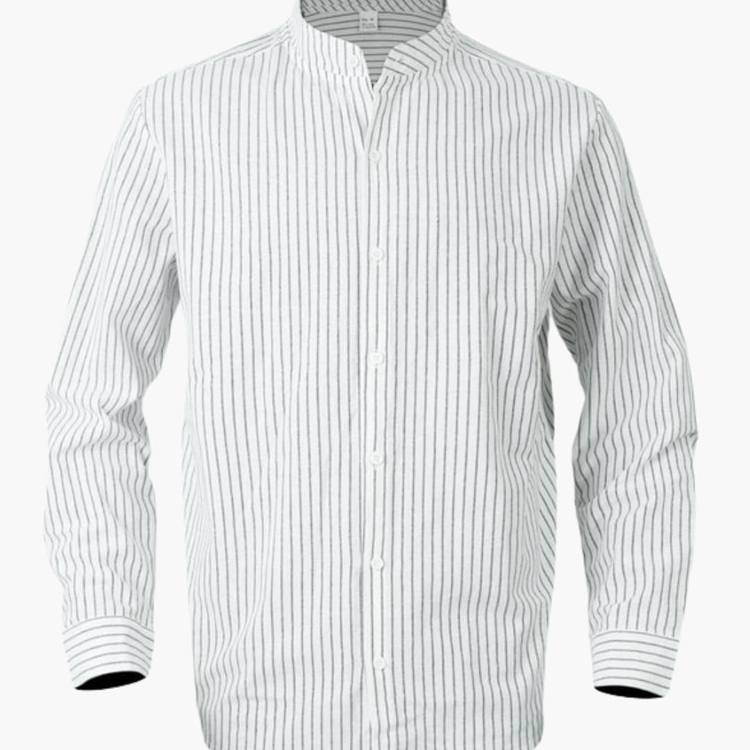 Men’s Striped Long Sleeve Stand Collar Button-Down Shirt