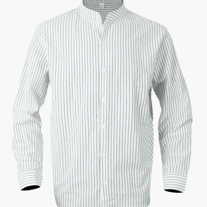 Men’s Striped Long Sleeve Stand Collar Button-Down Shirt