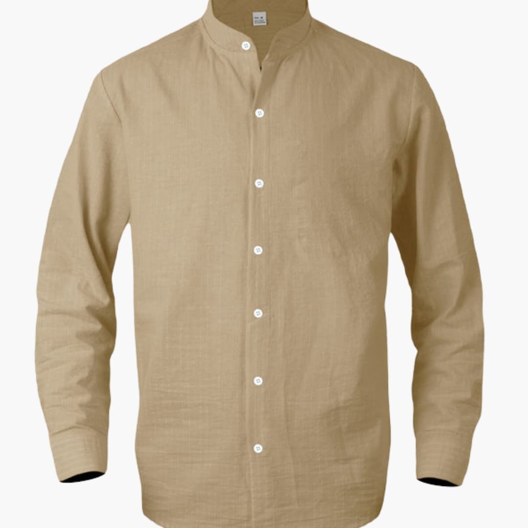 Men’s Striped Long Sleeve Stand Collar Button-Down Shirt