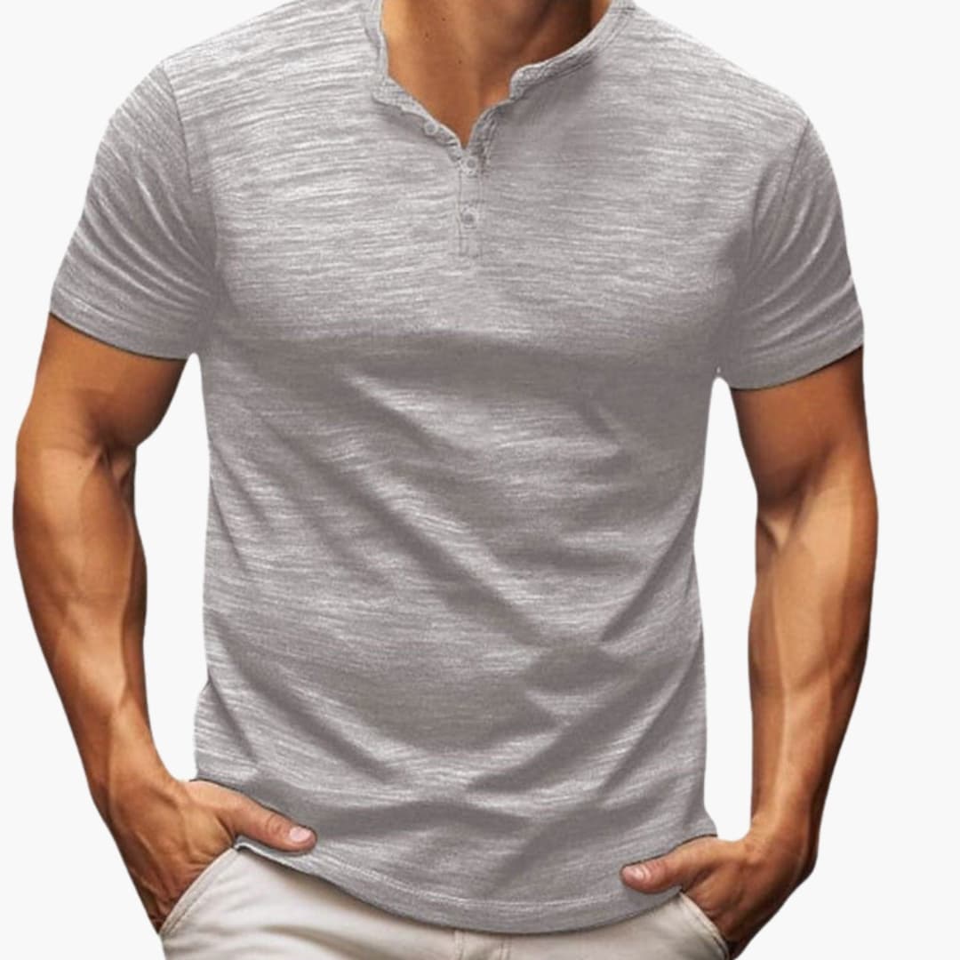 Men’s T-Shirt with Button Placket and Short Sleeves