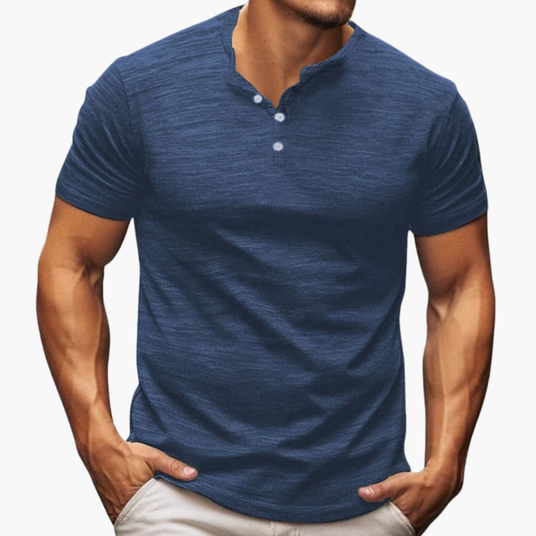 Men’s T-Shirt with Button Placket and Short Sleeves