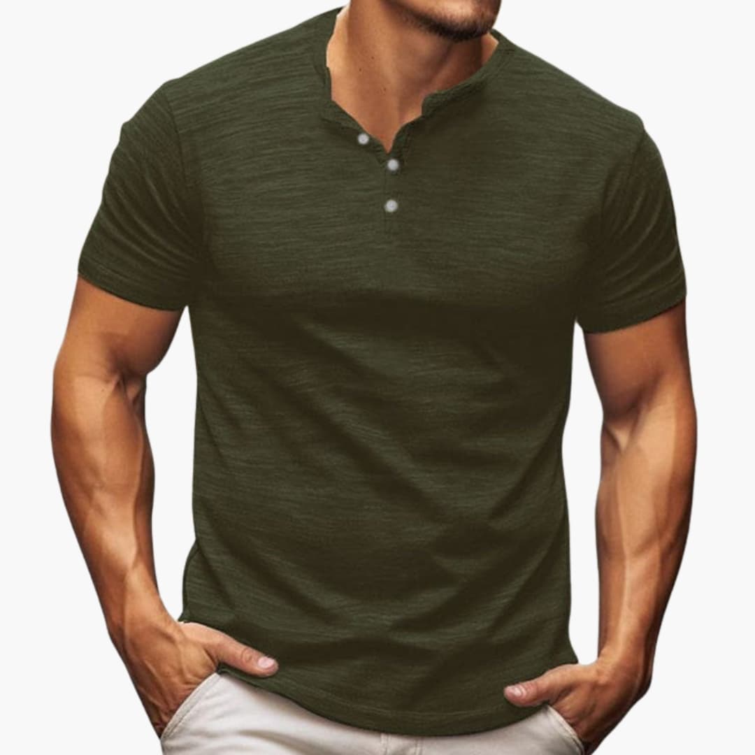 Men’s T-Shirt with Button Placket and Short Sleeves