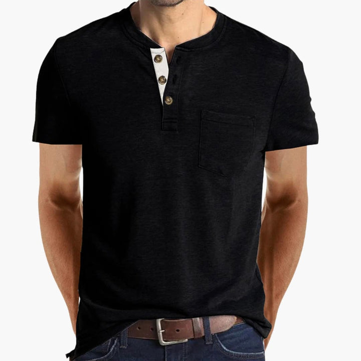 Men’s T-Shirt with Textured Collar and Chest Pocket