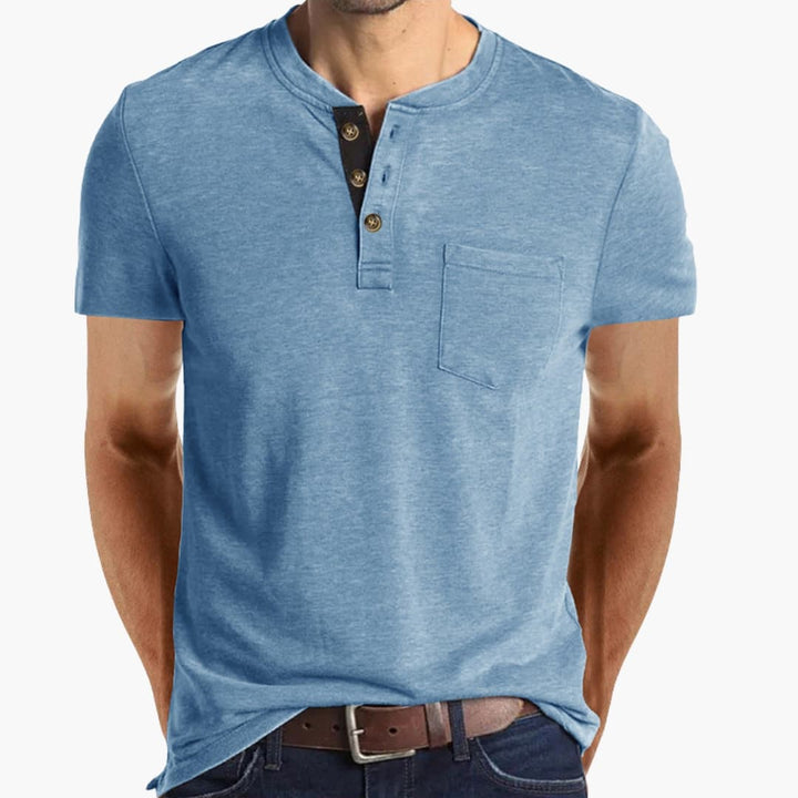 Men’s T-Shirt with Textured Collar and Chest Pocket
