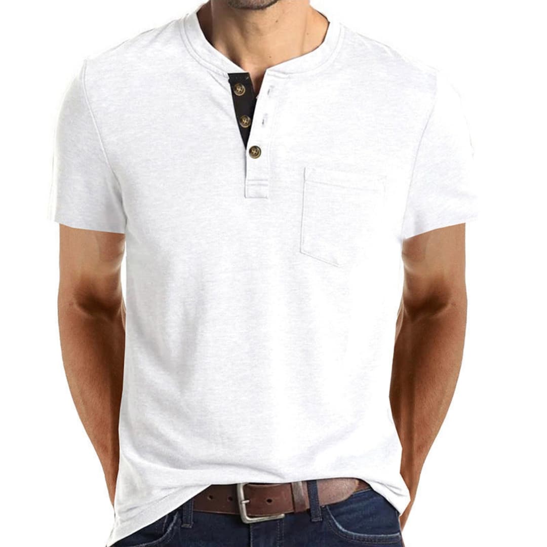 Men’s T-Shirt with Textured Collar and Chest Pocket