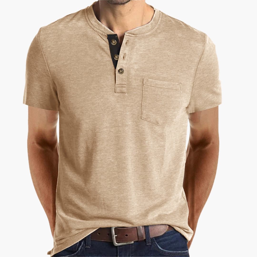 Men’s T-Shirt with Textured Collar and Chest Pocket