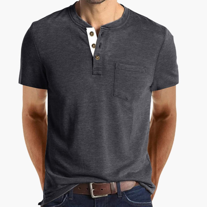 Men’s T-Shirt with Textured Collar and Chest Pocket
