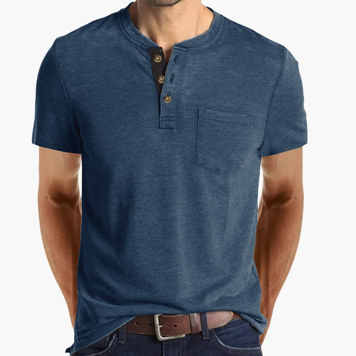 Men’s T-Shirt with Textured Collar and Chest Pocket