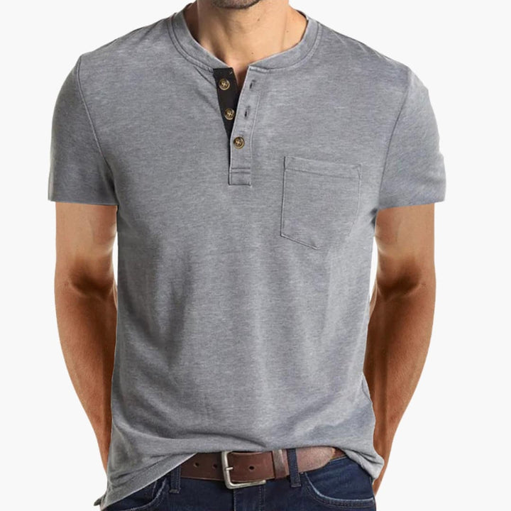 Men’s T-Shirt with Textured Collar and Chest Pocket