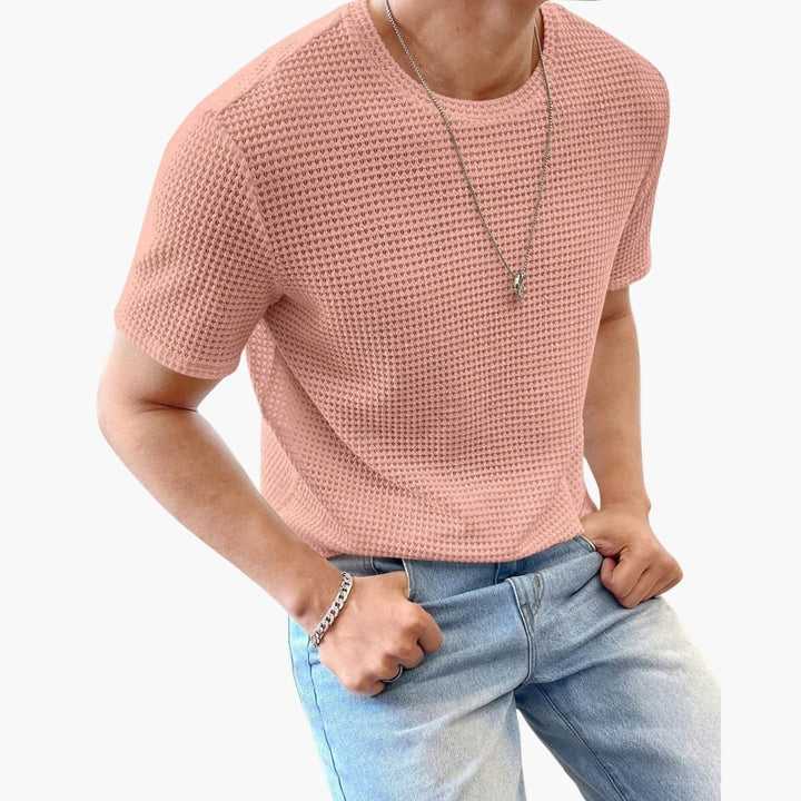 Men’s Textured Crew Neck Structured Short Sleeve T-Shirt