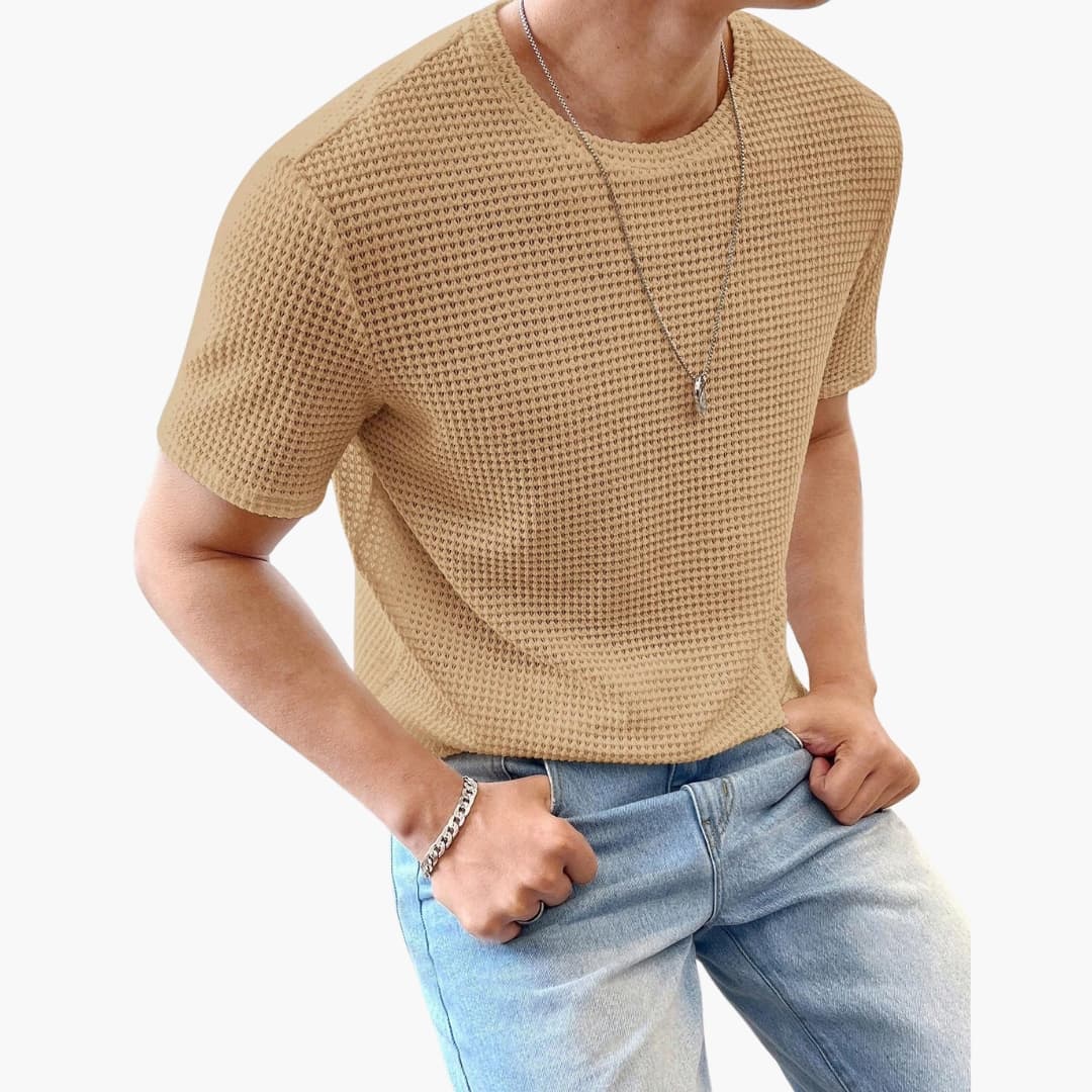 Men’s Textured Crew Neck Structured Short Sleeve T-Shirt