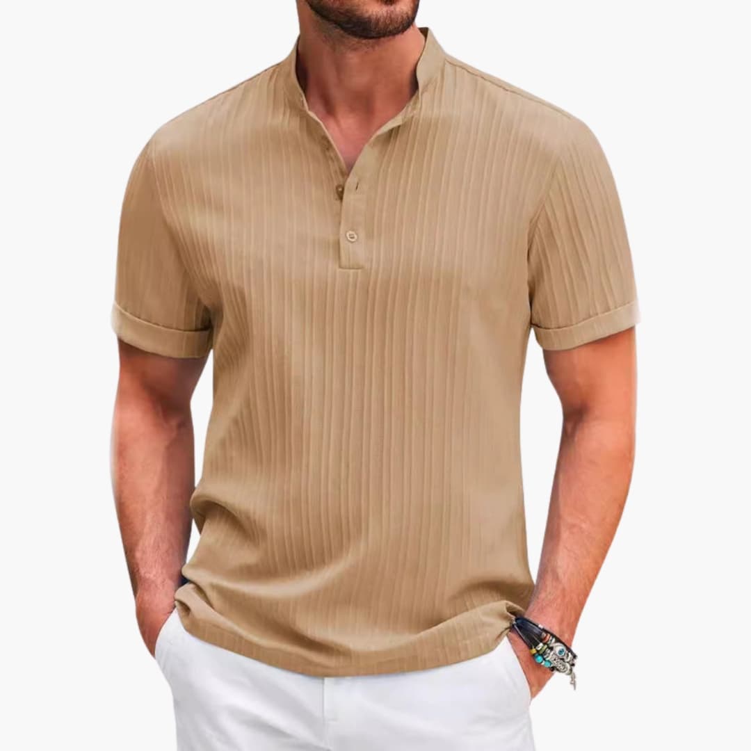 Men’s Textured Stripe Henley Short Sleeve T-Shirt