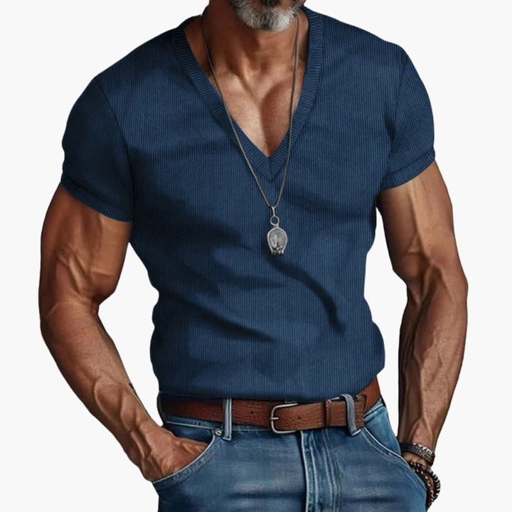 Men’s V-Neck Ribbed Short Sleeve T-Shirt