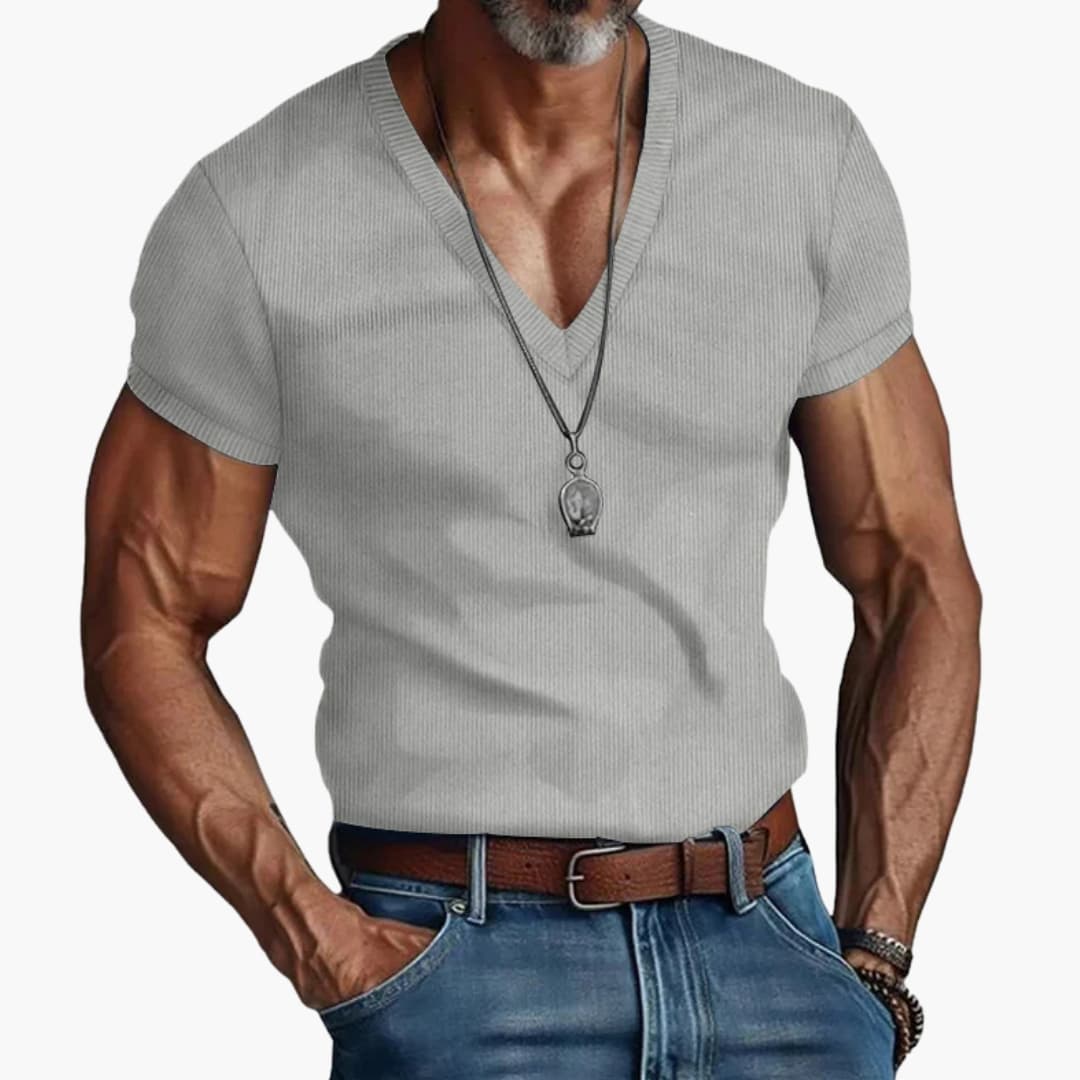 Men’s V-Neck Ribbed Short Sleeve T-Shirt