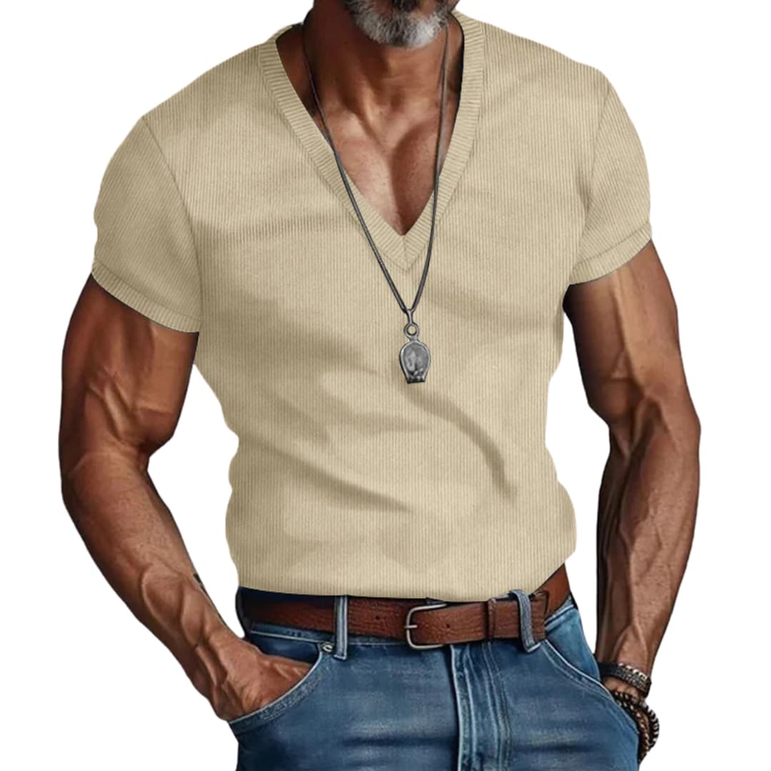 Men’s V-Neck Ribbed Short Sleeve T-Shirt