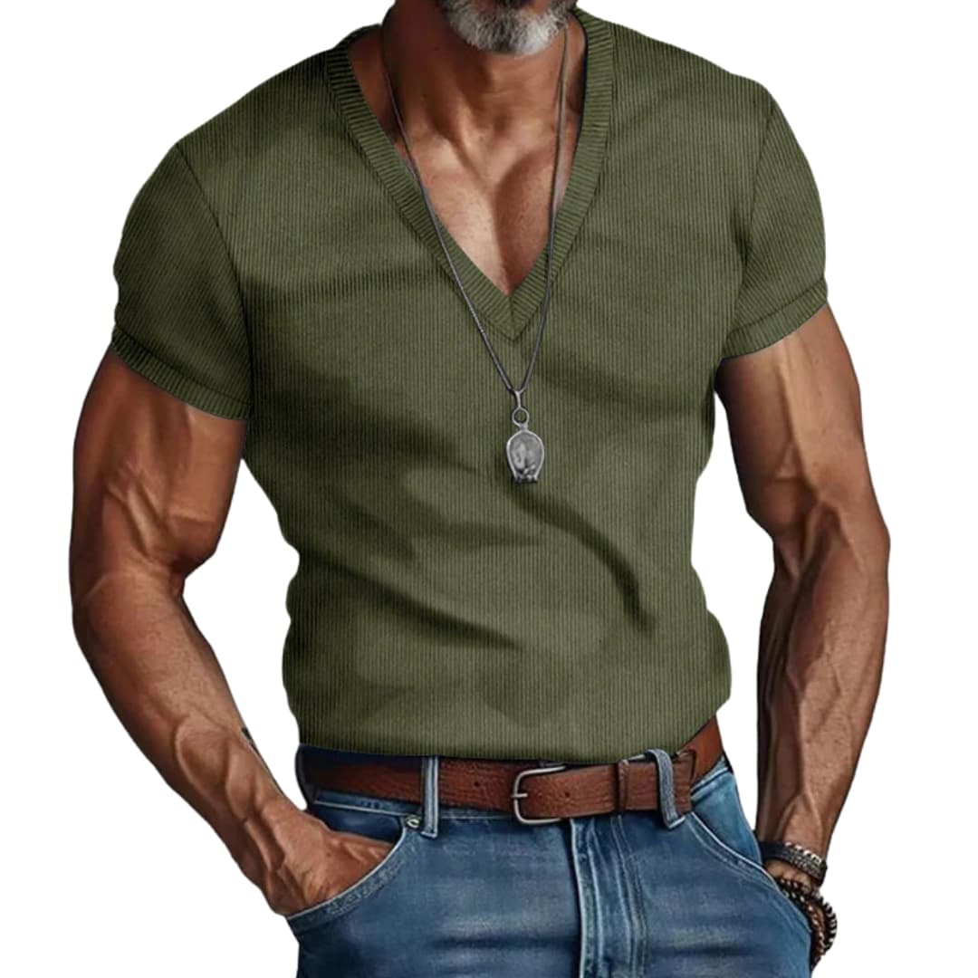 Men’s V-Neck Ribbed Short Sleeve T-Shirt