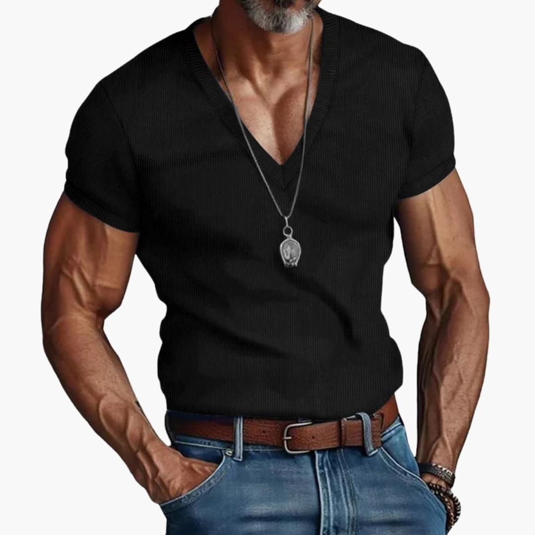 Men’s V-Neck Ribbed Short Sleeve T-Shirt