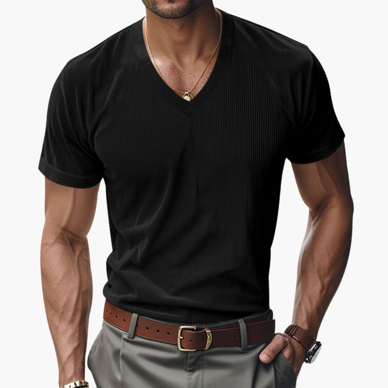 Men’s V-Neck T-Shirt with Textured Finish – Short Sleeve Top
