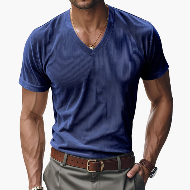 Men’s V-Neck T-Shirt with Textured Finish – Short Sleeve Top