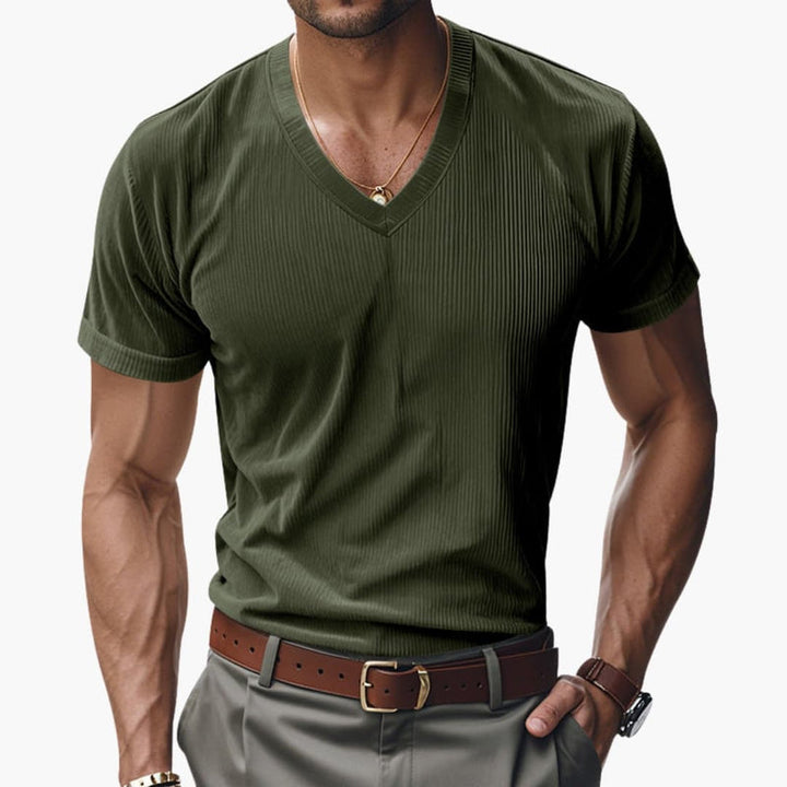 Men’s V-Neck T-Shirt with Textured Finish – Short Sleeve Top