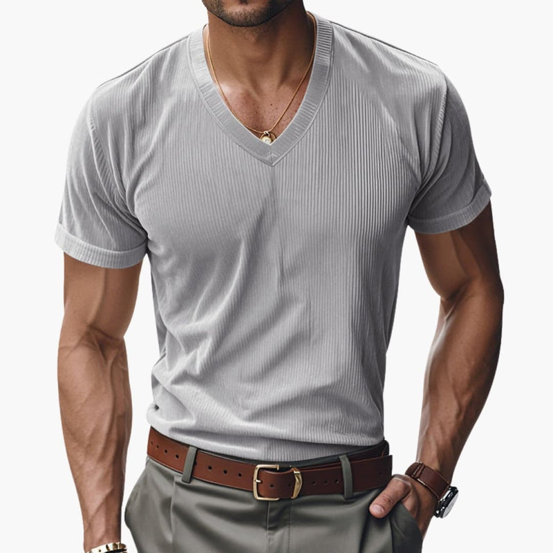 Men’s V-Neck T-Shirt with Textured Finish – Short Sleeve Top